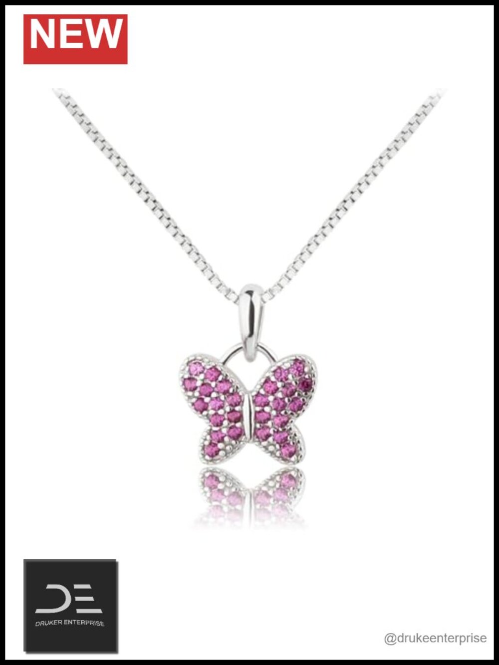 Sterling Silver July Birthstone Butterfly Pendant Necklace with CZ